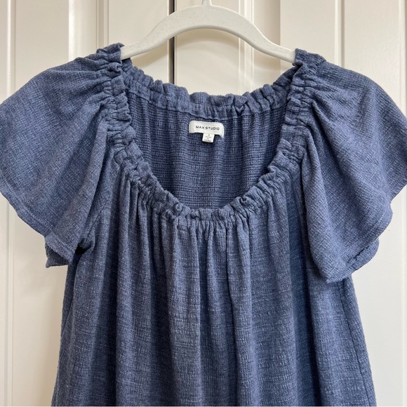 Max Studio Womens Jersey Knit Dress Ruffle Sleeves Tiered Skirt in Blue, Size S - Picture 5 of 8